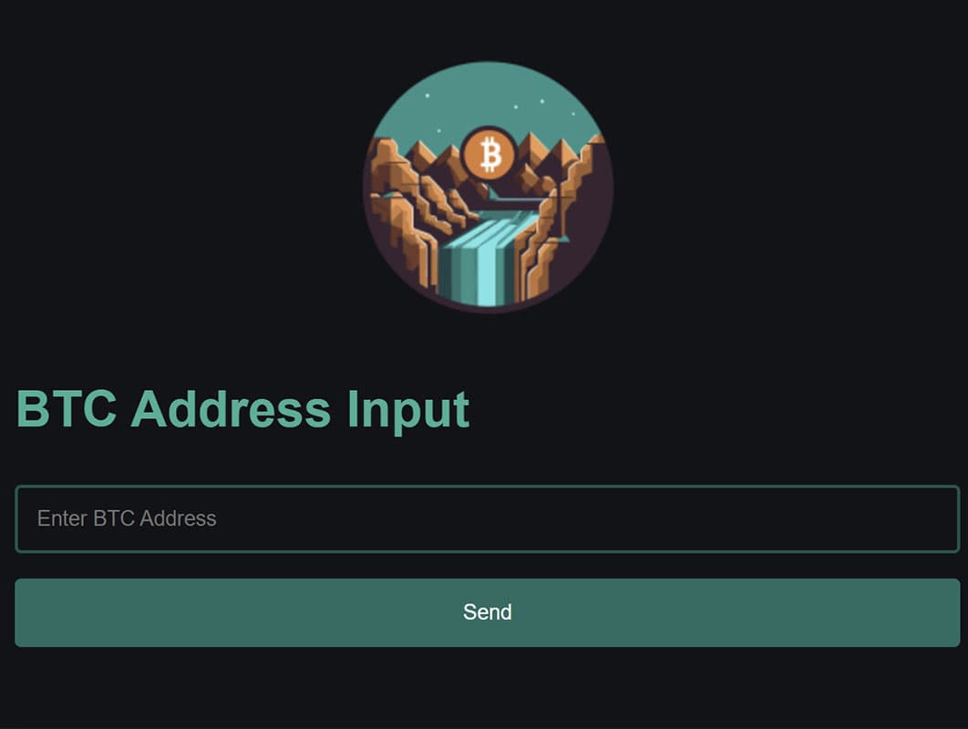 BTC Address Setup Screen